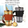 Glass Coffee Mug Cup With Straw Leather Sleeve