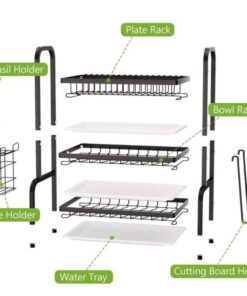 Alternative view of 3 Layer Dish Rack, Rack with Utensil Holder, Cutting Board Holder, Draining Board Tray for Kitchen Counter Storage