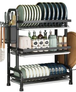 3 Layer Dish Rack, Rack with Utensil Holder, Cutting Board Holder, Draining Board Tray for Kitchen Counter Storage