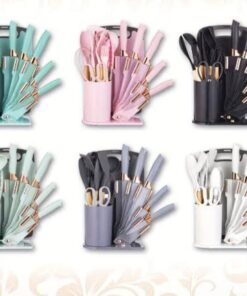 19 Pieces Silicone Kitchen Utensil Set with Wooden Handles & Knife Set kitchenwares